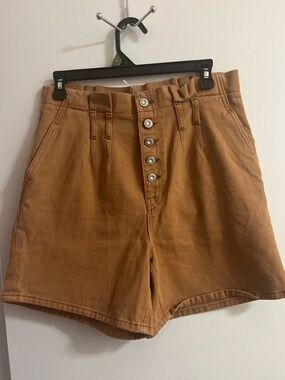 Free People Cindy Utility Paperbag Shorts Rust Brown High-Waisted Denim No Belt